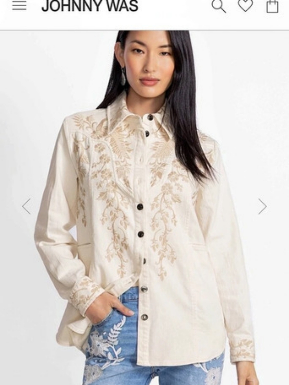 Johnny Was Dolores Embroidered Shirt Floral Button Down Small